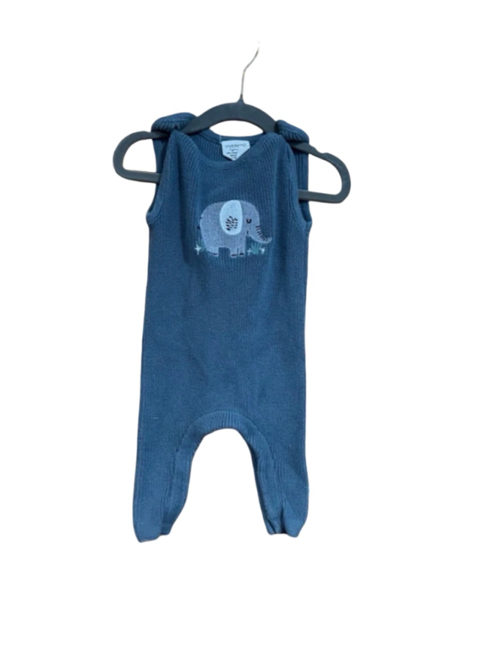 Viverano Organics 0-3M Blue Knit Elephant Footed Romper Organic Cotton